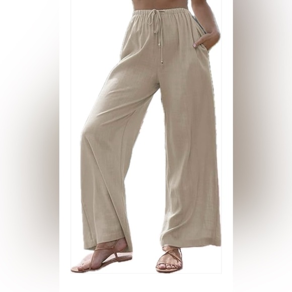 NWT Women's linen blend Wide-Leg Pants Sz l - Picture 1 of 15